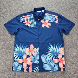 Cubavera Hawaiian Shirt Mens Large Blue Floral Short Sleeve‎ Button Up Beach